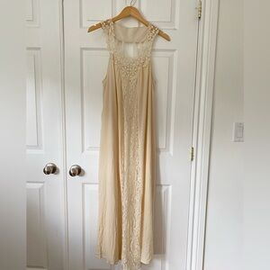 Anthropologie Flying Tomato Cream Cotton Bohemian Indie Crochet Lace Maxi Dress